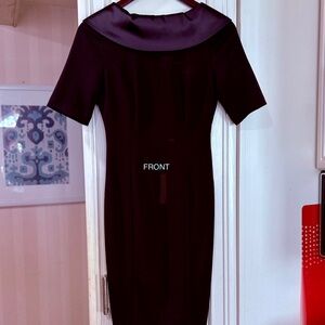 NET White House Black Market Short sleeve Dress. Black with Satiny Collar